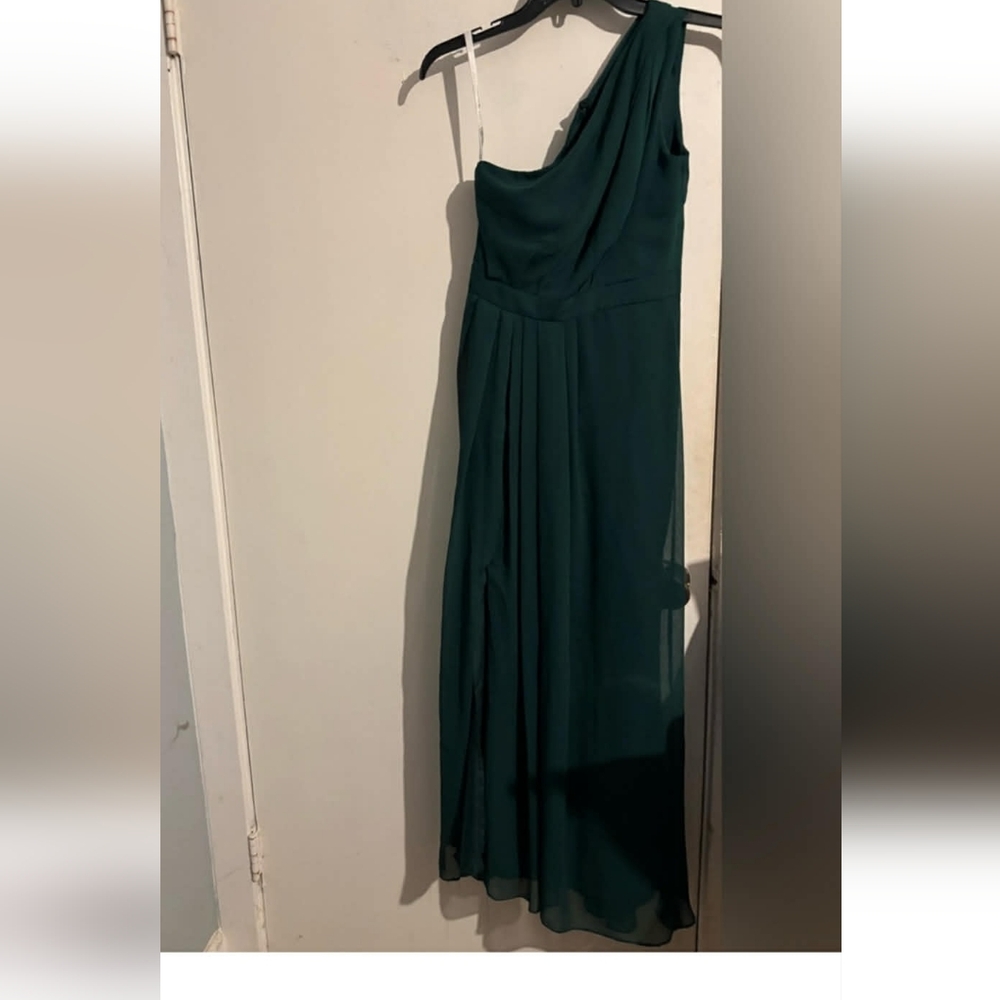 David's Bridal One Shoulder Green Dress